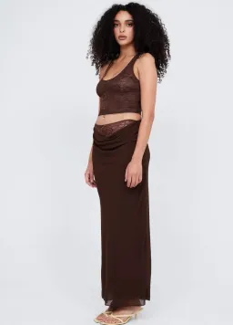 Benni Valentino Lace Top and Lace Insert Skirt Set Brown Size 8 for rent on The Volte - image 2