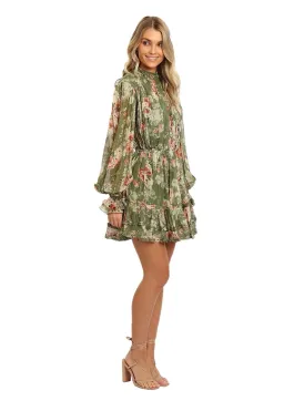 Hemant & Nandita Neem Mini Dress in Green Floral Size 8 for rent on The Volte - image 1