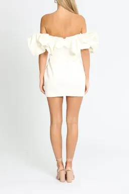 House of CB Selena Satin Ruffled Mini Dress in Ivory Size 10 for rent on The Volte - image 3