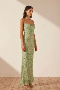 Shona Joy Belvedere Lace Back Bias Maxi Dress Tree Green/Multi AU 8 for rent on The Volte - image 4
