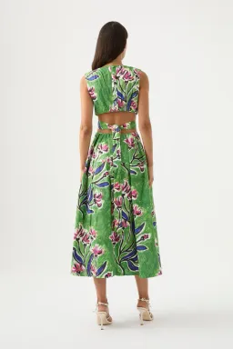 Aje Zorina Tie Midi Cutout Sleeveless Dress Native Gumnut Floral Size 10 for rent on The Volte - image 2