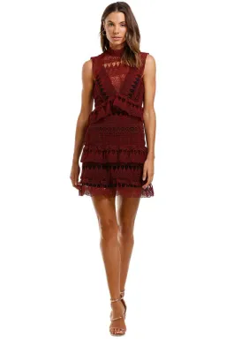 Self Portrait Teardrop Guipure Lace Mini Dress Burgundy Size 6  for rent on The Volte - image 1