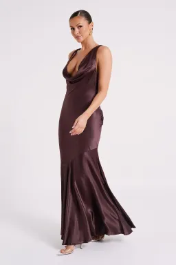Meshki Ellison Satin Cowl Gown Dark Chocolate Size L / AU 12 for rent on The Volte - image 1