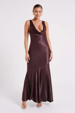 Meshki Ellison Satin Cowl Gown Dark Chocolate Size L / AU 12 for rent on The Volte - image 2