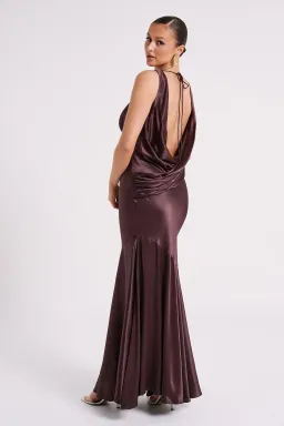 Meshki Ellison Satin Cowl Gown Dark Chocolate Size L / AU 12 for rent on The Volte - image 3