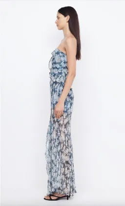 Bec & Bridge Opal Strapless Frill Ruffle Maxi Dress Denim Floral Size AU 8  for rent on The Volte - image 3