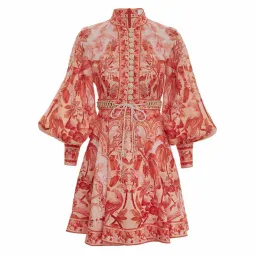 Zimmermann Lyre Billow Sleeve Mini Dress Red Palm Print Size 0/Au 8  for rent on The Volte - image 4