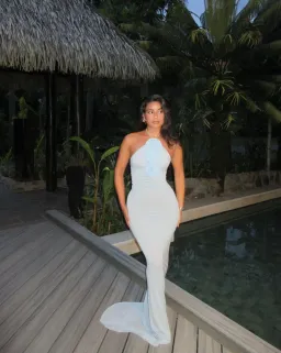 Magda Butrym Floral Appliqué Halterneck Maxi Blue Size AU 6 for rent on The Volte - image 1