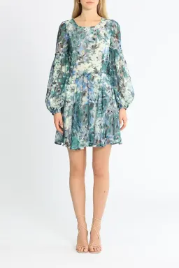 Sofia Irina Mini Balloon Sleeve Dress in Blue Print Size AU 10 for rent on The Volte - image 1