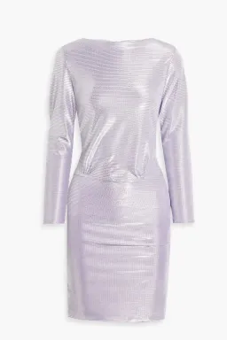 Maje Metallic Printed Ribbed Jersey Mini Dress Lilac Size 8 for rent on The Volte - image 4