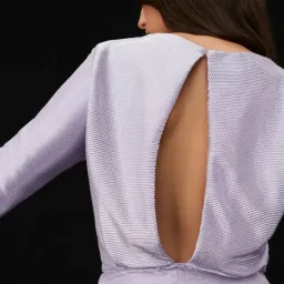 Maje Metallic Printed Ribbed Jersey Mini Dress Lilac Size 8 for rent on The Volte - image 3