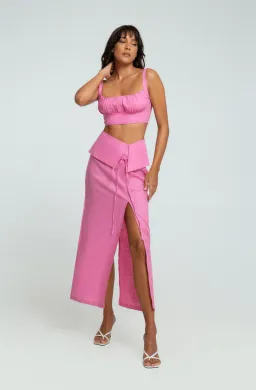 Summer Born Label Catara Linen Crop Top and Midi Skirt Set Pink Size XS /AU 6 for rent on The Volte - image 4