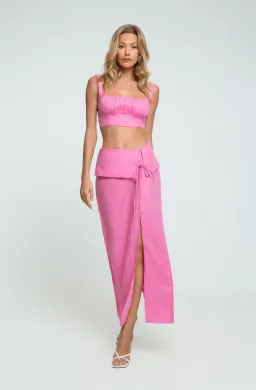 Summer Born Label Catara Linen Crop Top and Midi Skirt Set Pink Size XS /AU 6 for rent on The Volte - image 2