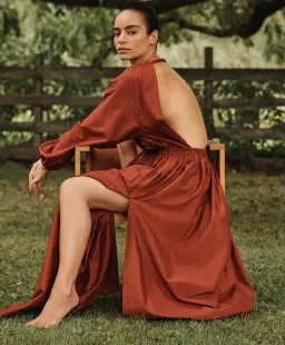 Matteau Open Back Plunge Dress Rust Size 12  for rent on The Volte - image 2