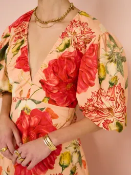 By Nicola Bolero Gathered Neckline Mini Dress In Raspberry Punch Floral Size 8 for rent on The Volte - image 4