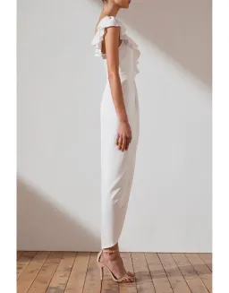 Shona Joy Asymmetrical Frill Midi Dress Ivory Size 10 for rent on The Volte - image 2