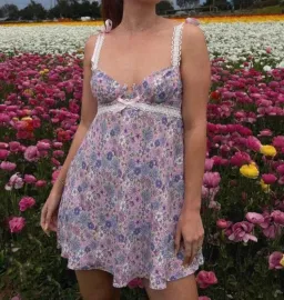 For Love And Lemons Willow Floral Slip Mini Dress Purple Size S / AU 8 for rent on The Volte - image 5