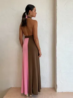 Hansen And Gretel Tempest Halter Wrap Dress In Carob/Pink Size 10 for rent on The Volte - image 8