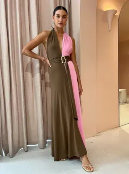 Hansen And Gretel Tempest Halter Wrap Dress In Carob/Pink Size 10 for rent on The Volte - image 9