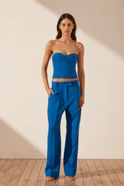 Shona Joy Irene Strapless Corded Bustier and Low Rise Slouch Pants Cobalt Blue Size 10  for rent on The Volte - image 1