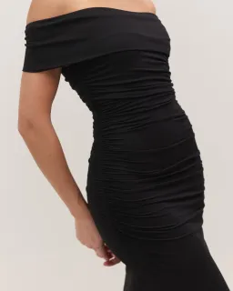 Minima Esenciales Milana Off Shoulder Ruched Maxi Dress Black Size 8 for rent on The Volte - image 2