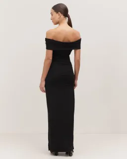 Minima Esenciales Milana Off Shoulder Ruched Maxi Dress Black Size 8 for rent on The Volte - image 3