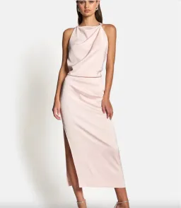 Sofia The Label Amelie High Neck Satin Dress in Blush / Size 10 for rent on The Volte - image 2