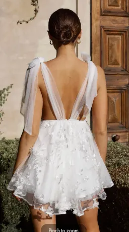 Chantilly Tied Shoulder Mini Dress White Size 8 for rent on The Volte - image 2