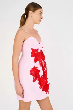 Oroton Contrast 3D Flower Mini Dress Pink Size 8 for rent on The Volte - image 2