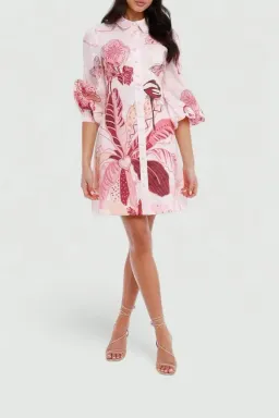 Leo Lin Amor Linen Mini Dress in Pink Size 14 for rent on The Volte - image 2