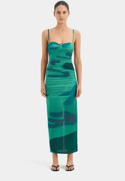 Sir The Lable Frankie Gathered Midi Dress in Emerald Reflection Size 2 / AU 10 for rent on The Volte - image 1