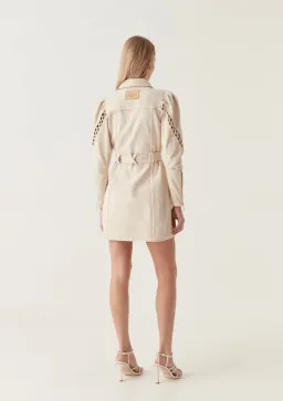 Aje Effie Braided Denim Mini Dress Beige Size 8 for rent on The Volte - image 3
