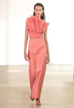 Aje Flame Crop Top and Mary Column Maxi Skirt Set in Guava Pink Size 10 for rent on The Volte - image 1