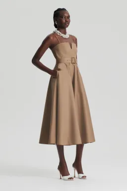 Scanlan Theodore Sateen Resin Trim Dress Dark Caramel Size 8 for rent on The Volte - image 2