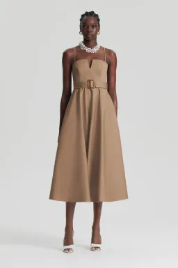 Scanlan Theodore Sateen Resin Trim Dress Dark Caramel Size 8 for rent on The Volte - image 1