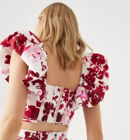 Aje Cherie Bubble Midi Skirt and Top Set Red Floral Size 8 for rent on The Volte - image 4