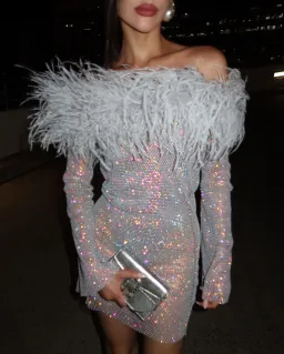 Santa Brands Sparkle Grey Mini Feather Dress Silver Grey Size S / AU 8 for rent on The Volte - image 3