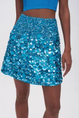 Aje Cherie Sequin Mini Skirt Azure Blue Size 8 for rent on The Volte - image 4
