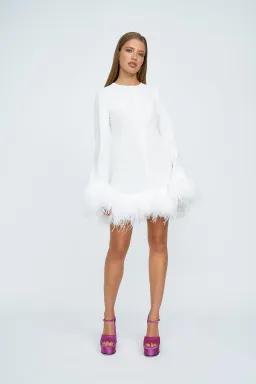 By Johnny Nicola Feather Trimmed Mini Dress Ivory Size 6 for rent on The Volte - image 2