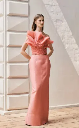Aje Flame Crop Top and Mary Column Maxi Skirt Set in Guava Pink Size 10  for rent on The Volte - image 1