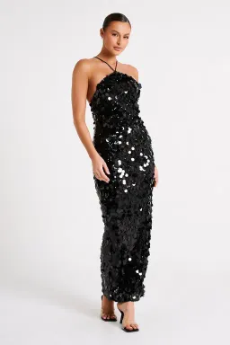 Meshki April Sequin Halter Maxi Dress Black Size 10  for rent on The Volte - image 1