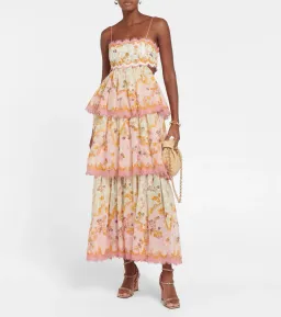 Zimmerman Laurel Frill Midi Dress In Pink Green Floral Size 1/Au 10 for rent on The Volte - image 2
