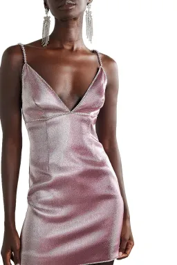 Area NYC Crystal-embellished Lurex Mini Dress Pink Size L/Au 12 for rent on The Volte - image 3