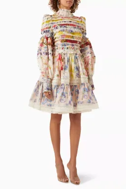 Zimmermann The Wonderland Smocked Mini Dress in Spliced Multifloral Size 0 / AU 8  for rent on The Volte - image 1
