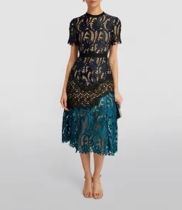 Self Portrait Lace Prairie Guipure Midi Dress Floral Size 8 for rent on The Volte - image 1