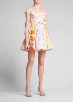 Zimmermann Postcard Spliced Mini Dress Spliced Tonal Floral Size 0P/ AU 6 for rent on The Volte - image 2