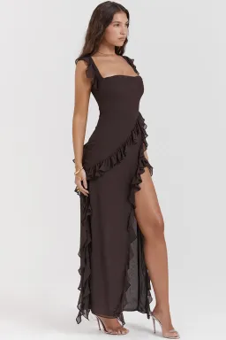 House of CB Ariela Ruffle Maxi Dress in Expresso Size S/ AU 8 for rent on The Volte - image 2