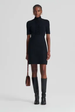 Scanlan Theodore Crepe Knit Daisy Mini Dress Black Size AU 6 for rent on The Volte - image 1