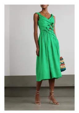Zimmerman Tiggy Bow Linen Dress Green Size AU 8 for rent on The Volte - image 1