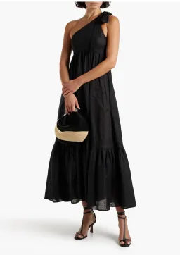 Zimmermann Juliette Bow One Shoulder Linen Maxi Dress Black Size 1 / AU 10 for rent on The Volte - image 1